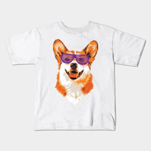 Silly Cute Corgi with Sunglasses Kids T-Shirt